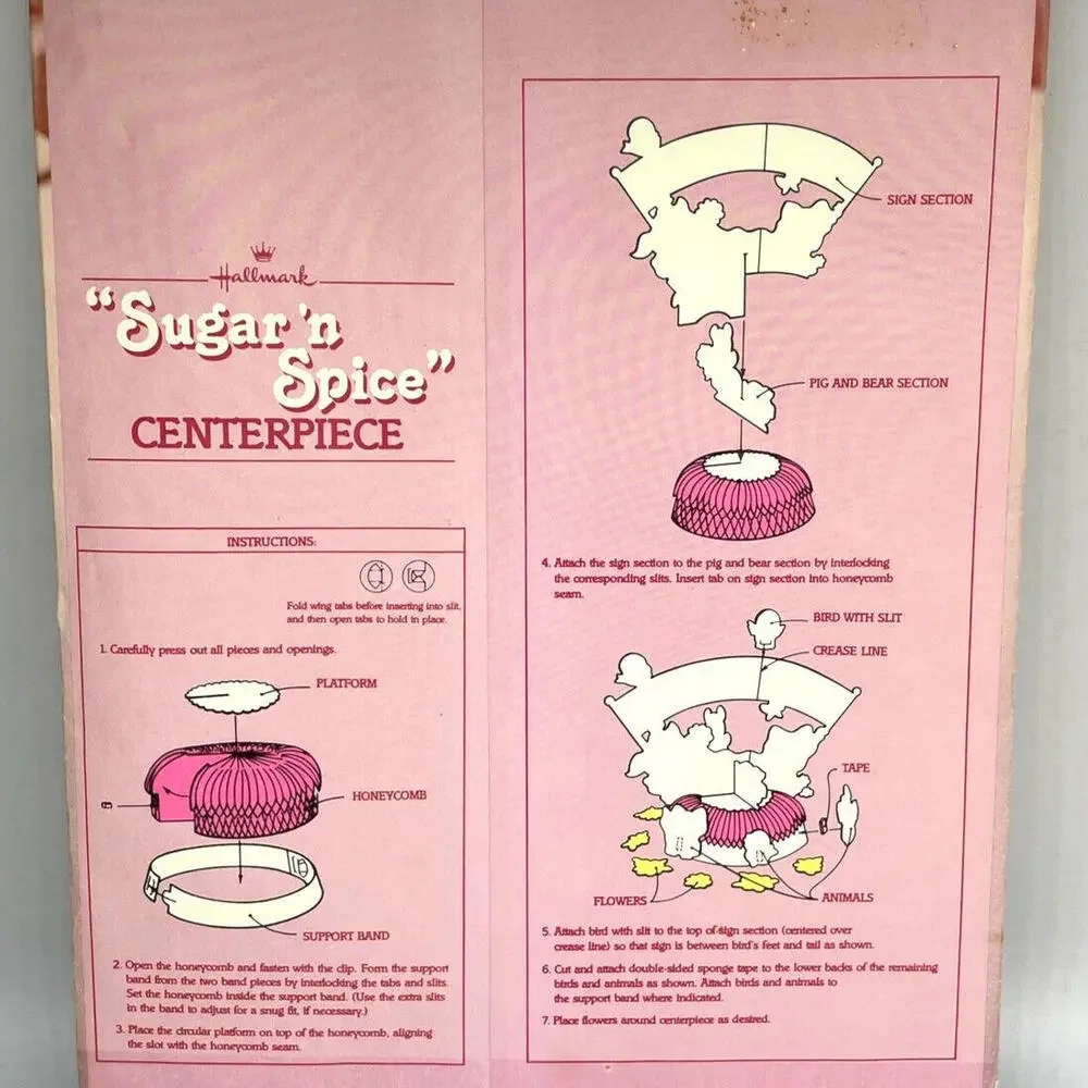 Sugar N Spice Birthday Party Honeycomb‎ Centerpiece Pink Vintage 1982 Hallmark